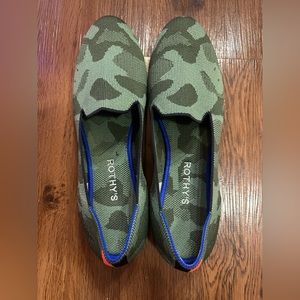 Green camo Rothy’s loafers/slip ons. Size 10. Never worn outside.